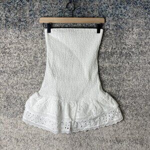 EDITED Skirt Womens Small White Textured Eyelet Ruffle‎ Mini 100% Cotton Summer
